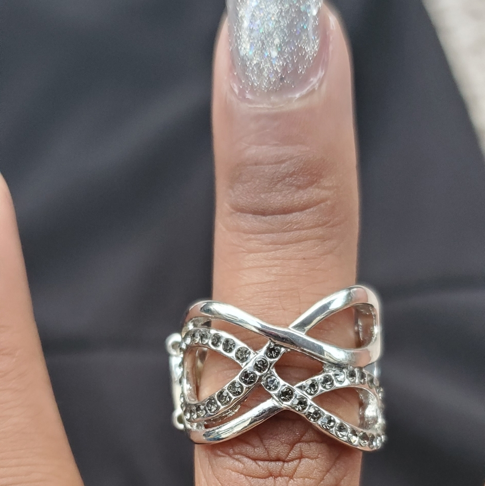 Silver Ring with Black Jewels